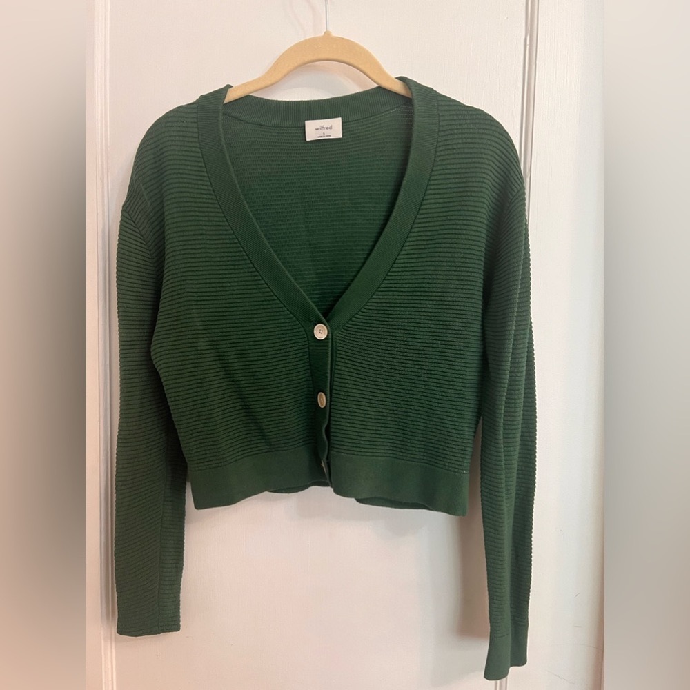 Airtzia | linen blend green cropped cardigan